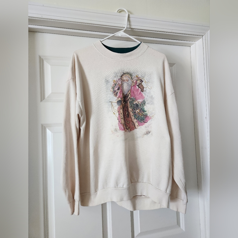 Santa Sweatshirt Cream Cokored (Christmas) Ladies XL